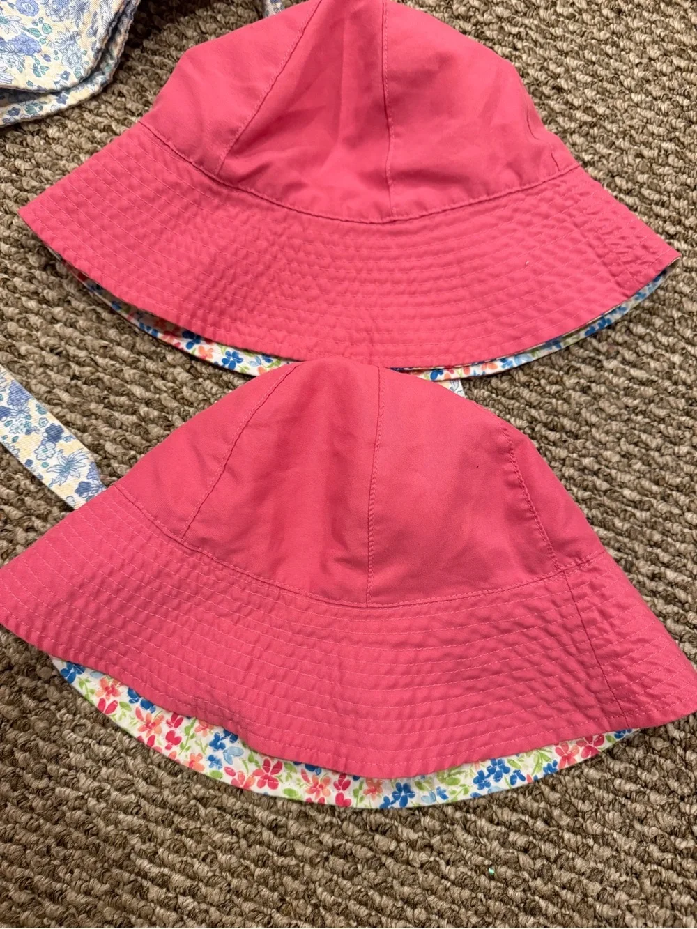 New Kids Floral Sun Hats (3) Reversible Pink Floral Fits Sizes Infant - 5T
